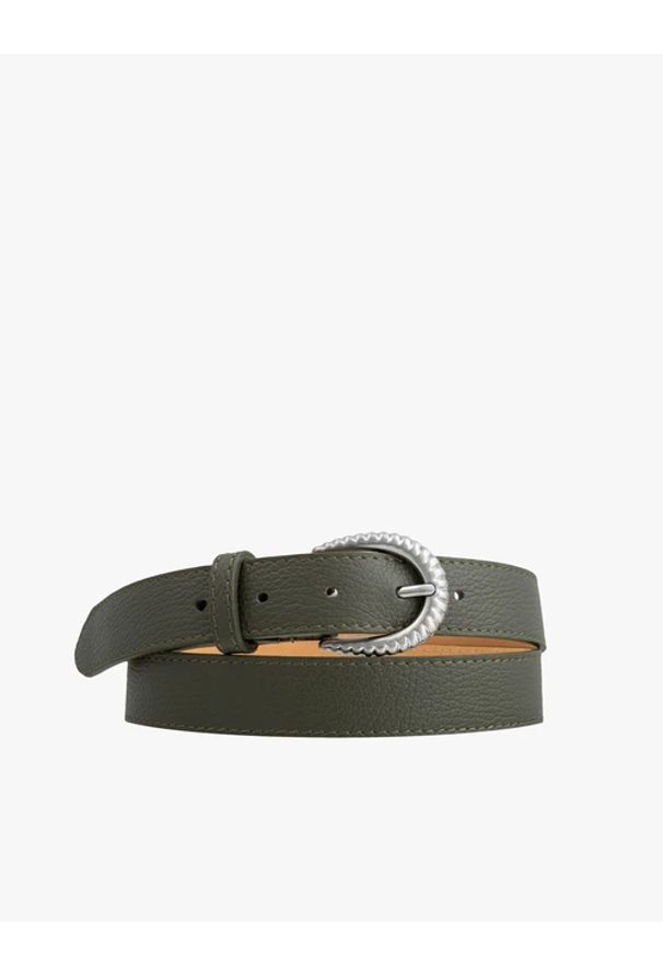 Ryłko - Oliwkowy pasek ze skóry licowej. Kolor: oliwkowy. Materiał: skóra