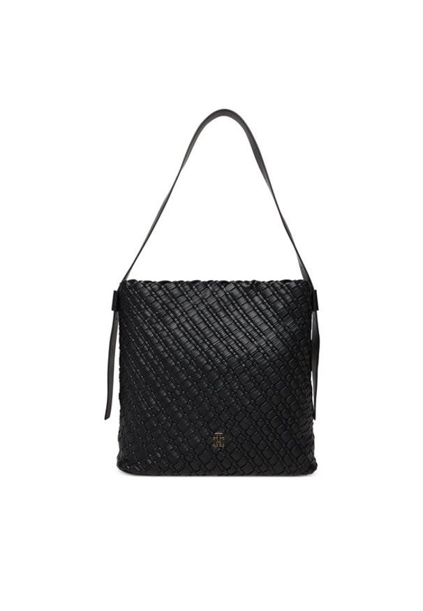 TOMMY HILFIGER - Tommy Hilfiger Torebka Th Braided Maxi Hobo AW0AW18161 Czarny. Kolor: czarny. Materiał: skórzane