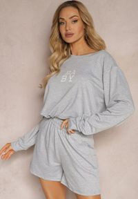 Renee - Szary Komplet Dresowy 2-Częściowy Bluza Krótsza i Luźne Spodenki Szorty Frania. Kolor: szary. Materiał: dresówka #3