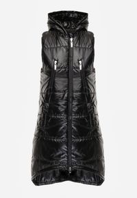 Renee - Czarna Kamizelka o Długim Kroju Wykończona Imitacją Kieszeni i Kapturem Mavaline. Okazja: na spacer, na co dzień. Kolor: czarny. Materiał: bawełna, jeans. Długość: długie. Styl: casual #5