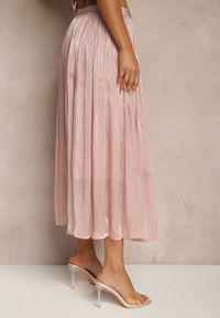 Renee - Różowa Spódnica o Rozkloszowanym Kroju z Ozdobnymi Cyrkoniami Folaressa. Okazja: na co dzień. Kolor: różowy. Wzór: aplikacja. Styl: elegancki, casual
