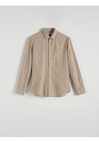 Reserved - Koszula regular fit - brązowy. Kolor: brązowy. Materiał: bawełna, tkanina #1