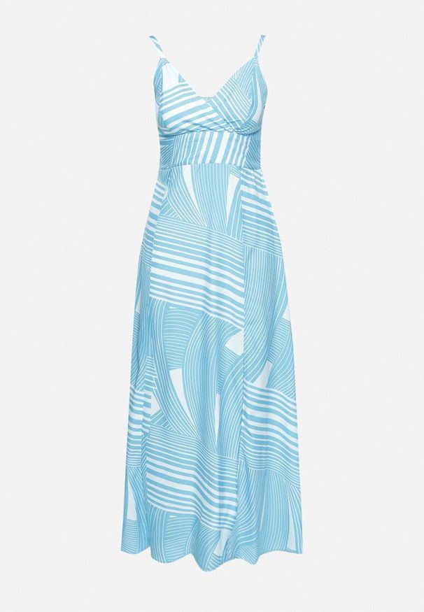 Born2be - Niebieska Sukienka z Kopertowym Dekoltem na Regulowanych Ramiączkach z Rozcięciami Jatila. Okazja: na co dzień. Typ kołnierza: dekolt kopertowy. Kolor: niebieski. Długość rękawa: na ramiączkach. Typ sukienki: kopertowe. Styl: casual