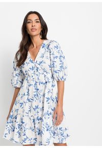 bonprix - Sukienka mini z czystej bawełny. Kolor: biały. Materiał: bawełna. Wzór: nadruk. Sezon: lato. Długość: mini #1