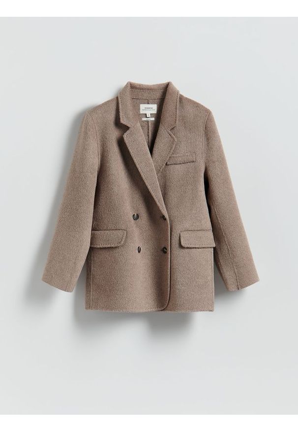 Reserved - Wełniana marynarka handmade - beżowy. Kolor: beżowy. Materiał: wełna
