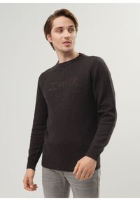 Ochnik - Ciemnoszary sweter męski z wyszytym logo SWEMT-0138-91(Z23). Kolor: szary. Materiał: bawełna