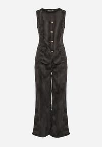 Born2be - Czarny Komplet Garniturowy Szerokie Spodnie i Top Typu Kamizelka Inisse. Kolor: czarny. Materiał: jeans