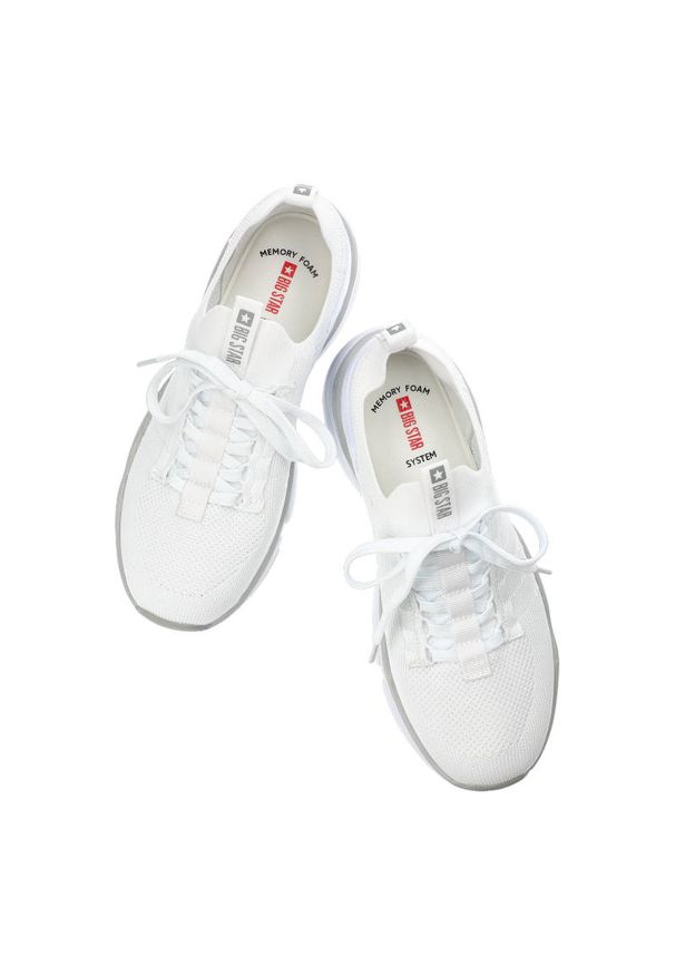 Big-Star - Białe Sneakersy Big Star Modne Buty Damskie. Okazja: do pracy, na uczelnię. Kolor: biały. Materiał: materiał. Szerokość cholewki: normalna