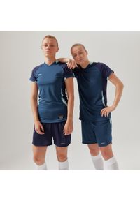 KIPSTA - Koszulka do piłki nożnej damska Kipsta krój slim. Kolor: niebieski. Materiał: materiał. Długość rękawa: długi rękaw. Długość: krótkie. Sport: piłka nożna #1
