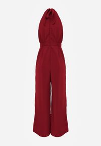 Renee - Bordowy Elegancki Kombinezon z Górą Halter Ozdobioną Różą 3D Dephousa. Kolor: czerwony. Wzór: aplikacja. Styl: elegancki #2