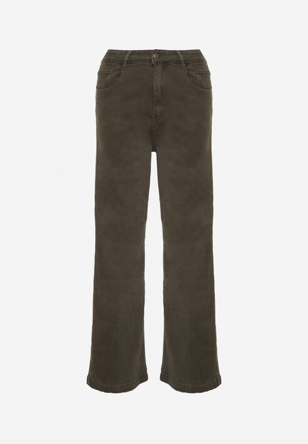 Renee - Ciemnozielone Szerokie Jeansy z Bawełny Violore. Stan: podwyższony. Kolor: beżowy