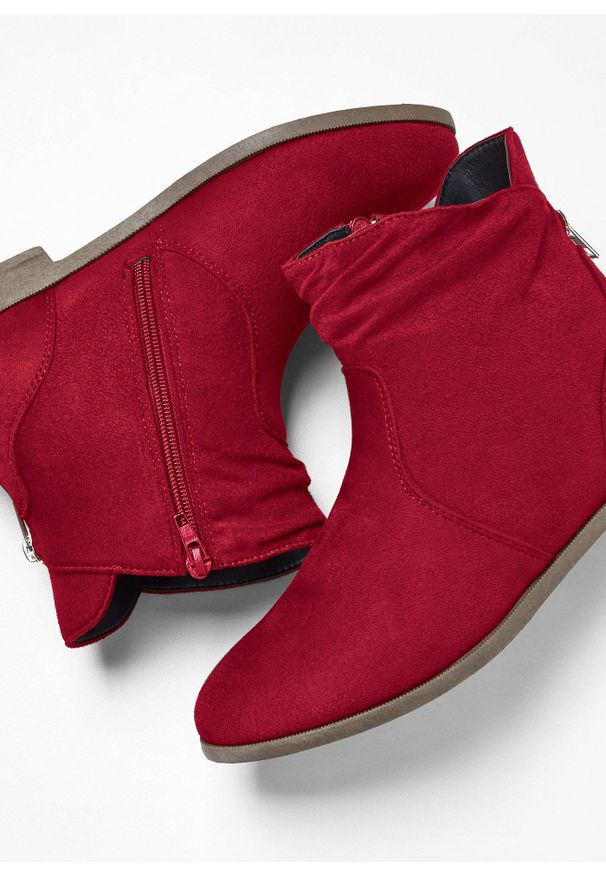 bonprix - Botki. Okazja: na co dzień. Zapięcie: zamek. Kolor: czerwony. Styl: casual