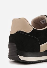 Born2be - Czarne Sneakersy Sportowe z Imitacji Zamszu z Geometrycznymi Wstawkami Shanoom. Okazja: na co dzień. Zapięcie: sznurówki. Kolor: czarny. Materiał: zamsz. Wzór: geometria #6