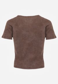 Renee - Brązowy T-shirt z Bawełny Ozdobiony Sercem z Cyrkonii Amythera. Okazja: na co dzień. Kolor: brązowy. Materiał: bawełna. Wzór: aplikacja. Styl: sportowy, casual, elegancki #4