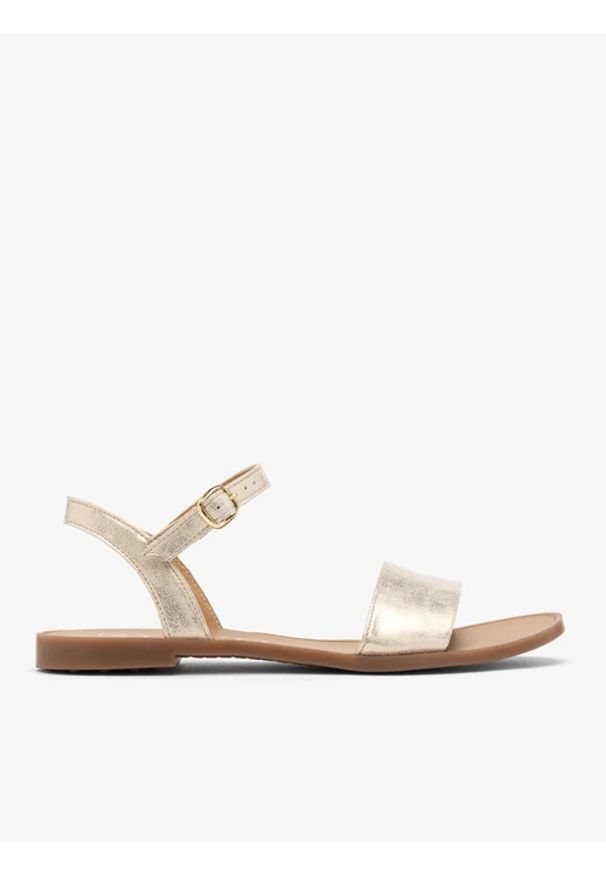 Ryłko - Platynowe płaskie sandały. Kolor: szary. Materiał: syntetyk. Sezon: lato. Styl: wakacyjny, street, elegancki