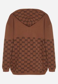 Born2be - Brązowy Kardigan na Suwak z Kapturem i Geometrycznym Motywem Lunetusa. Okazja: na co dzień. Typ kołnierza: kaptur. Kolor: brązowy. Materiał: jeans. Wzór: geometria. Styl: casual, elegancki #3