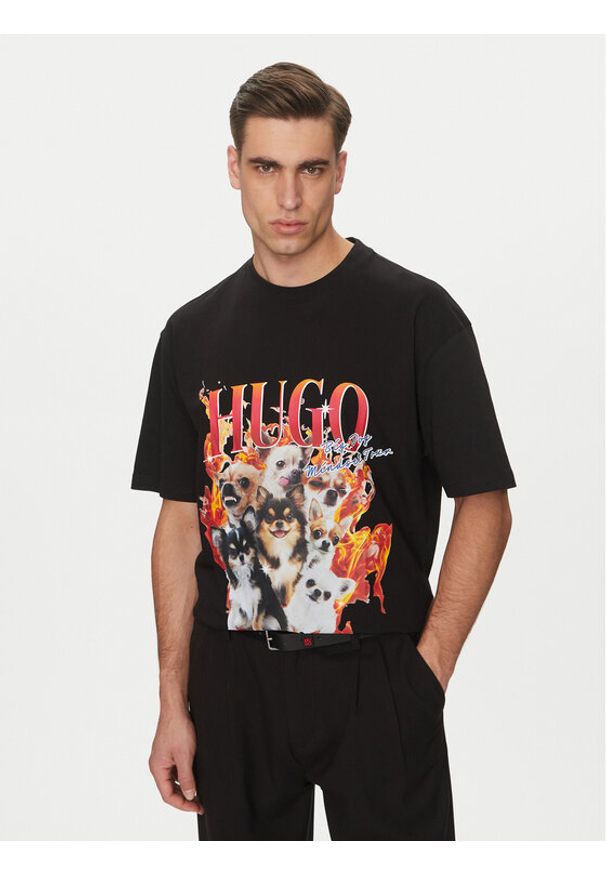 Hugo - HUGO T-Shirt Dugie 50538259 Czarny Oversize. Kolor: czarny. Materiał: bawełna