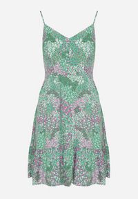 Born2be - Zielona Sukienka z Wiskozy na Ramiączkach z Gumką w Pasie i Ozdobnymi Guzikami Narulla. Kolor: zielony. Materiał: wiskoza. Długość rękawa: na ramiączkach. Sezon: lato #4