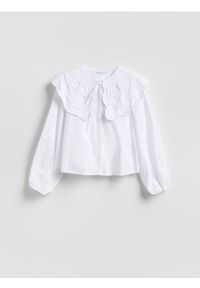 Reserved - Bluzka z ozdobnym kołnierzem - biały. Kolor: biały. Materiał: bawełna #1