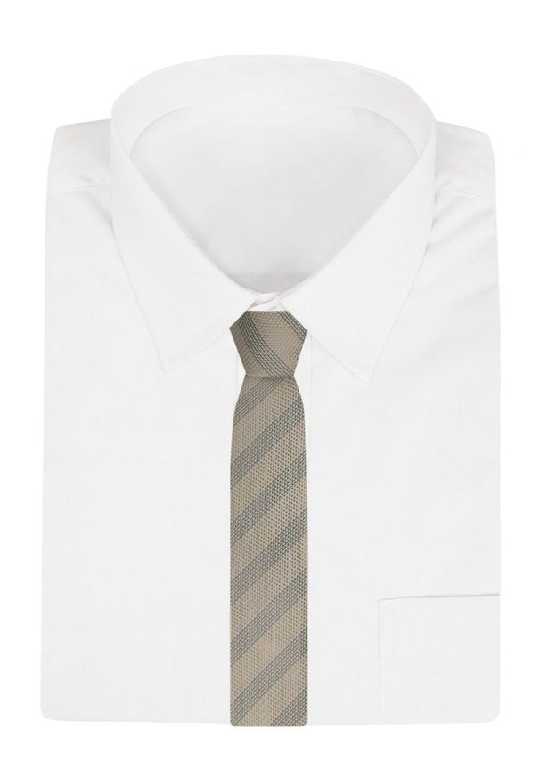 Krawat Męski - Angelo di Monti - Beżowy w Paski (Prążki). Kolor: brązowy, beżowy, wielokolorowy. Materiał: tkanina. Wzór: prążki, paski. Styl: elegancki, wizytowy
