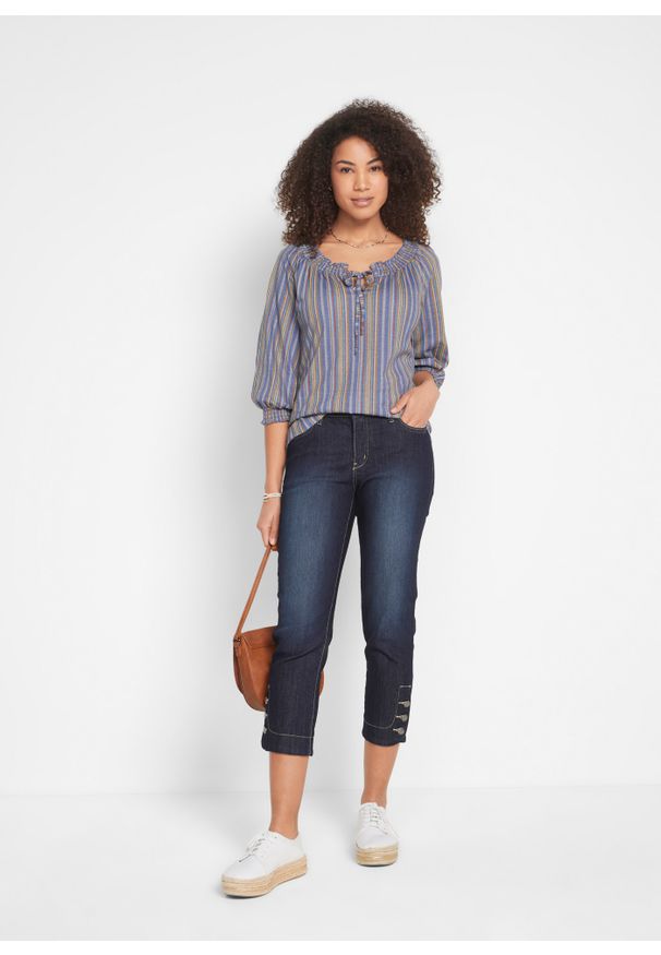bonprix - Dżinsy Slim Fit Mid Waist, cropped. Kolor: niebieski