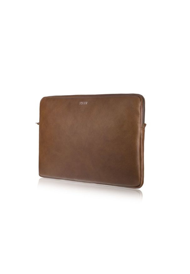 Skórzany pokrowiec etui na laptopa 13 cali Solier SA23 brązowy. Kolor: brązowy. Materiał: skóra. Wzór: paski. Styl: elegancki