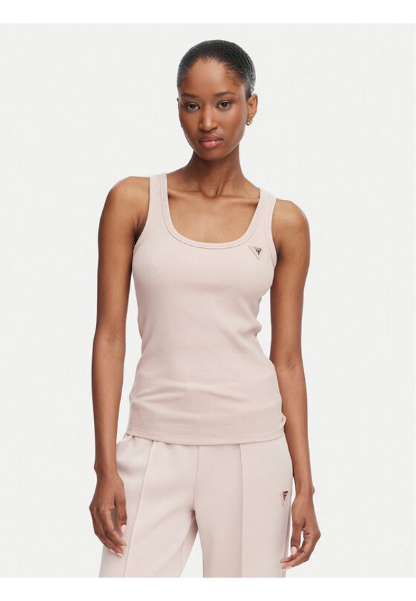 Guess Top V4YP06 K8RT2 Różowy Slim Fit. Kolor: różowy. Materiał: wiskoza