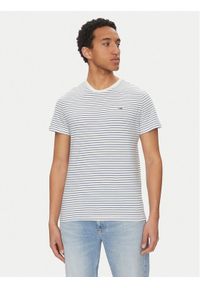 Tommy Jeans T-Shirt DM0DM20377 Niebieski Slim Fit. Kolor: niebieski. Materiał: bawełna