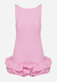 Born2be - Różowa Sukienka Bombka z Falbankami Efandriela. Typ kołnierza: kołnierz z falbankami. Kolor: różowy. Typ sukienki: bombki #7