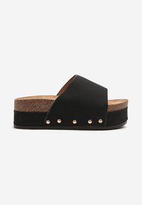 Born2be - Czarne Klapki na Platformie Zdobione Nitami Frolritia. Okazja: na co dzień. Kolor: czarny. Wzór: aplikacja. Obcas: na platformie. Styl: elegancki, casual #5