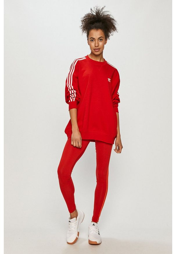 adidas Originals - Legginsy. Kolor: czerwony. Materiał: dzianina