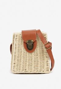 Renee - Beżowa Pleciona Torebka Listonoszka o Geometrycznym Kształcie Felowena. Kolor: beżowy. Wzór: geometria. Sezon: wiosna. Styl: boho, klasyczny, elegancki, casual