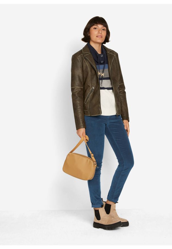 bonprix - Spodnie sztruksowe Skinny ze stretchem. Kolor: niebieski. Materiał: sztruks