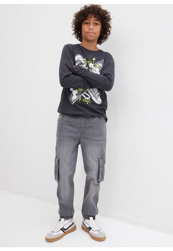 bonprix - Dżinsy ze stretchem i gumką w talii, slim fit. Kolor: szary