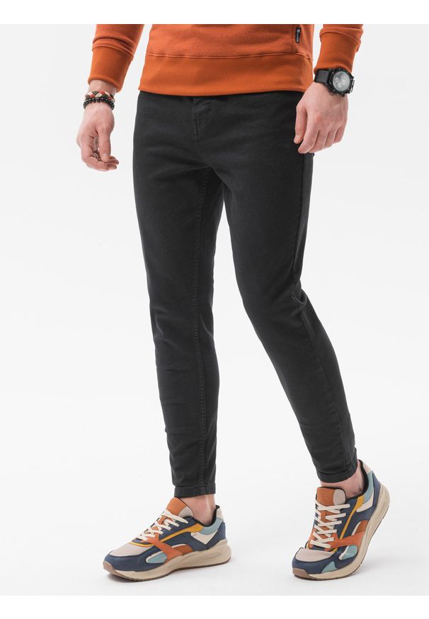 Ombre Clothing - Spodnie męskie jeansowe o kroju SLIM FIT P1058 - czarne - XXL. Okazja: na co dzień. Kolor: czarny. Materiał: jeans. Wzór: gładki. Styl: casual, elegancki, sportowy