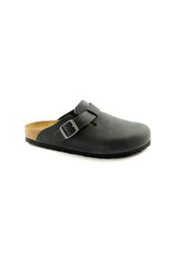 Klapki damskie Birkenstock Boston NU. Zapięcie: bez zapięcia. Kolor: czarny. Materiał: materiał, syntetyk. Szerokość cholewki: normalna. Sport: turystyka piesza