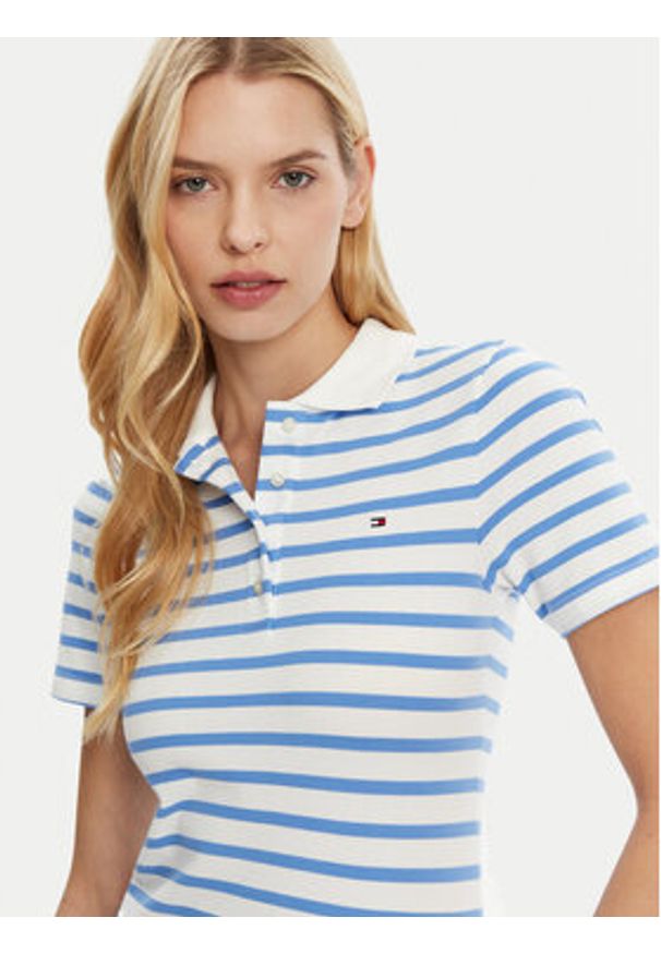 TOMMY HILFIGER - Tommy Hilfiger Polo 1985 WW0WW43225 Błękitny Slim Fit. Typ kołnierza: polo. Kolor: niebieski. Materiał: bawełna