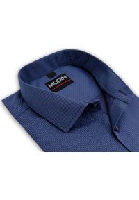 Modini - Granatowa koszula męska w kratkę Y45. Kolor: niebieski. Materiał: bawełna, poliester, tkanina. Długość: długie. Wzór: kratka #1