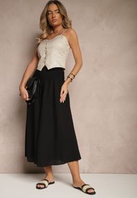 Renee - Czarne Spodnie Kuloty z Ozdobnym Marszczeniem Fenodria. Okazja: na co dzień. Kolor: czarny. Styl: elegancki, casual #3