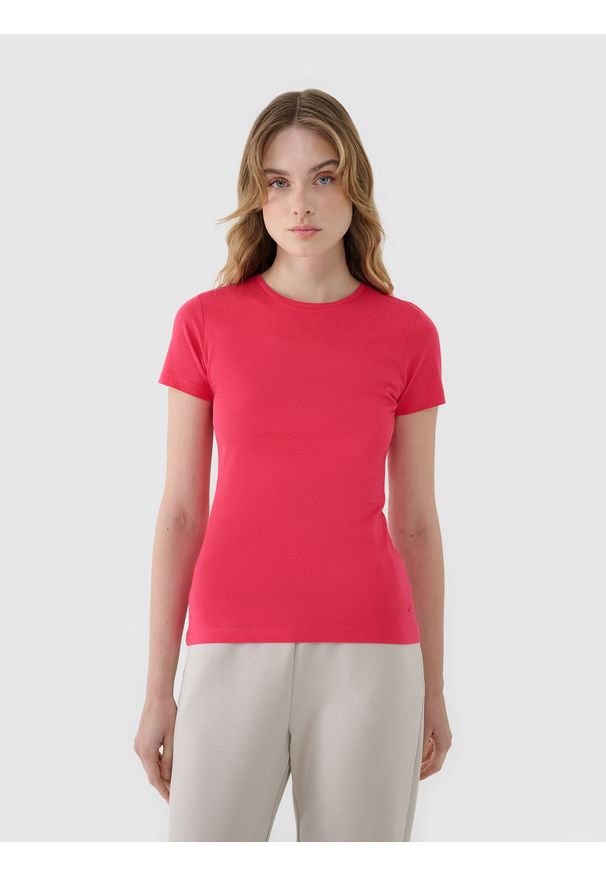 4f - 4F T-shirt slim z modalem damski - różowy XS. Okazja: na co dzień. Kolor: różowy. Materiał: materiał, bawełna, dzianina, jersey. Długość rękawa: krótki rękaw. Długość: krótkie. Wzór: gładki, ze splotem. Sezon: lato. Styl: klasyczny, casual, sportowy