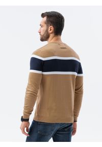 Ombre Clothing - Sweter męski E190 - camel - XXL. Materiał: jeans, bawełna. Styl: klasyczny #3