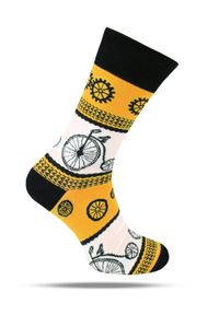 His Story - Tematyczne Skarpetki Bawełniane - w Rowery i Zębatki. Kolor: żółty, złoty, wielokolorowy. Materiał: elastan, bawełna, poliamid #1