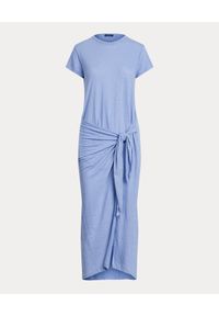 Ralph Lauren - RALPH LAUREN - Lniana sukienka w kolorze niebieskim midi Straight fit. Typ kołnierza: polo. Kolor: niebieski. Materiał: len. Wzór: aplikacja. Długość: midi #2