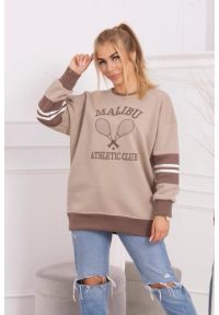 marka niezdefiniowana - Bluza ocieplana Malibu ciemno beżowy+mocca. Kolor: beżowy. Materiał: elastan, bawełna, materiał. Wzór: napisy