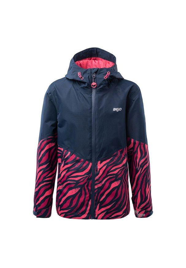 BEJO - Dziewczęca Kurtka Soft Shell Junko Zebra Print. Kolor: niebieski, wielokolorowy, żółty. Materiał: softshell. Wzór: motyw zwierzęcy, nadruk. Sport: turystyka piesza