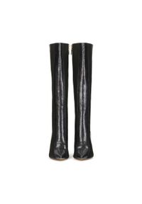 Kazar - Czarne kozaki damskie. Wysokość cholewki: przed kolano. Kolor: czarny. Materiał: skóra, nubuk. Szerokość cholewki: normalna. Wzór: gładki. Obcas: na obcasie. Wysokość obcasa: średni #3