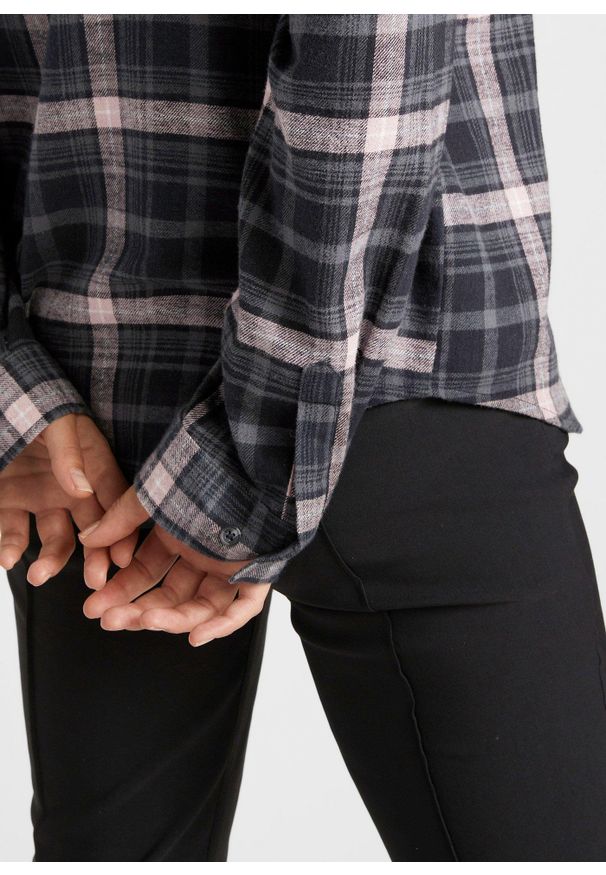 bonprix - Koszula flanelowa z bawełny. Kolor: czarny. Materiał: bawełna