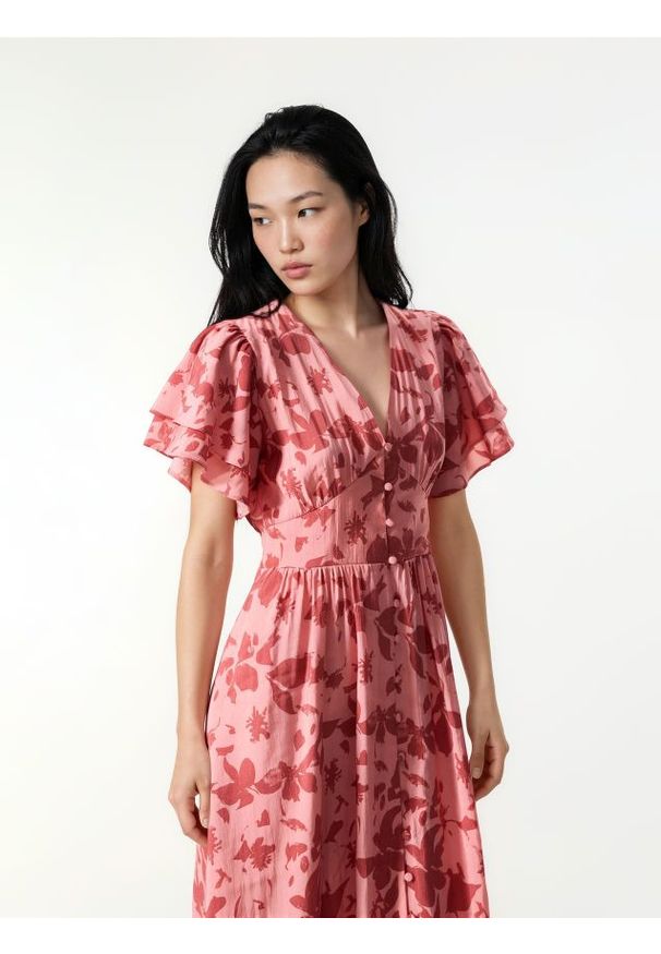 Reserved - Sukienka midi z modalem - różowy. Kolor: różowy. Materiał: tkanina. Długość: midi