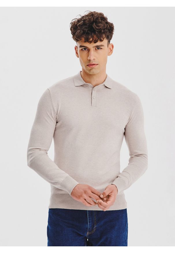 Pako Lorente - Sweter polo w kolorze beżowym. Okazja: na co dzień. Typ kołnierza: polo. Kolor: beżowy. Materiał: poliamid, wiskoza. Sezon: jesień. Styl: casual