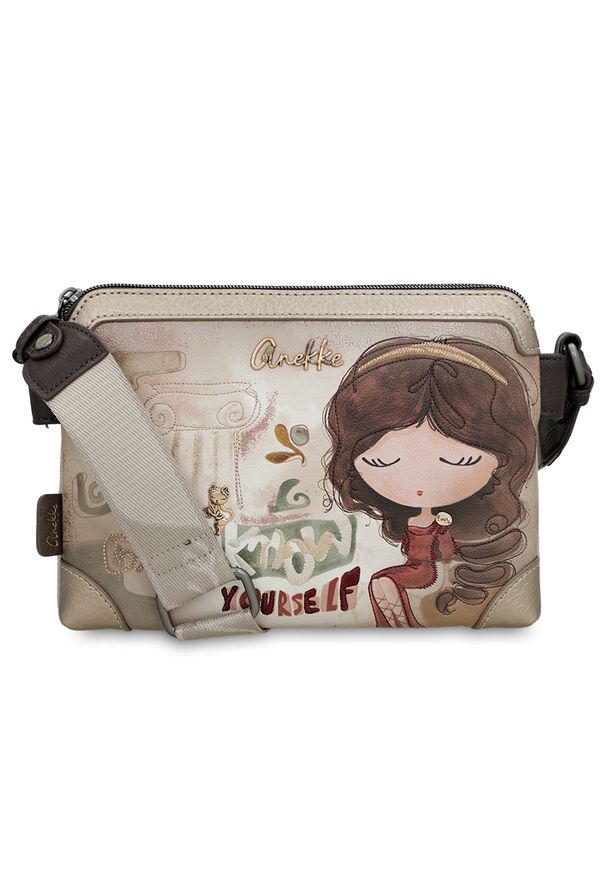 Torebka damska Anekke, listonoszka na ramię z regulowanym paskiem i 2 komorami, beżowa, 42703-160. Kolor: beżowy. Wzór: aplikacja. Materiał: zdobione. Styl: casual. Rodzaj torebki: na ramię